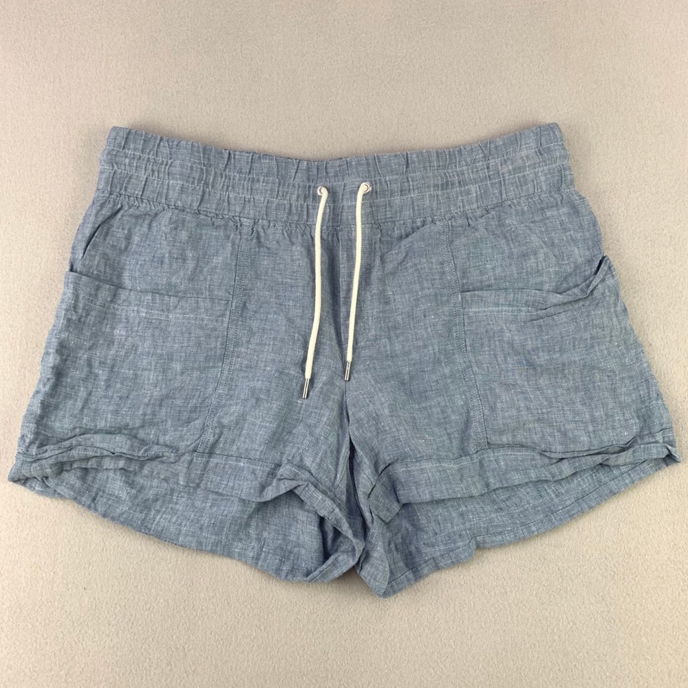 Athleta Cabo Linen 4" Short Women 16 Blue Casual Drawstring Elastic Waist‎ beach